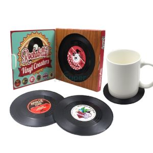 Vintage Vinyl Coaster Anti-slip Heat Resistance Alas cawan