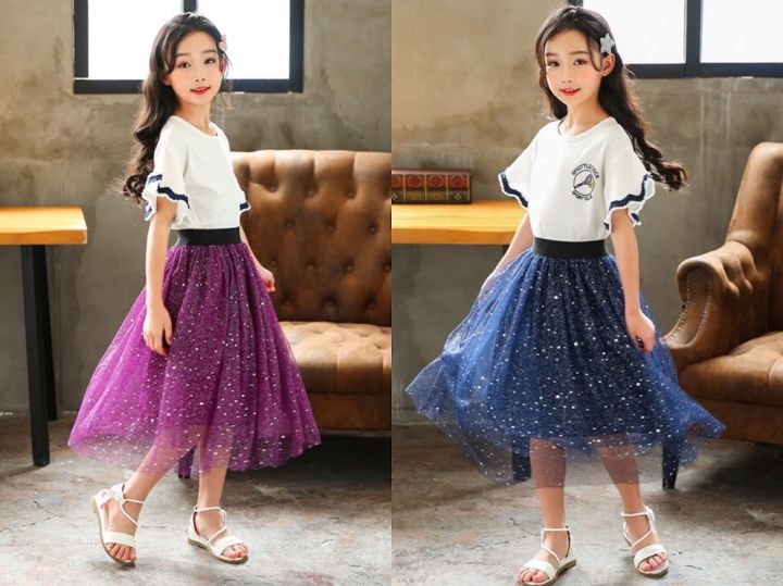 EASY WEARHOUSE Girls Teenage Elastic Waist Starry Tutu Skirt Mesh Skirt Lazada