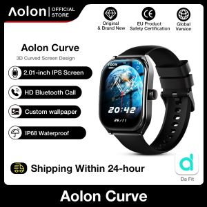 Aolon Curve Smart Watch 2.01 HD Curved Screen IP68 Waterproof HD Bluetooth Calling Heart Rate  Monitor Tracker Message Reminder Smartwatch For Men Women