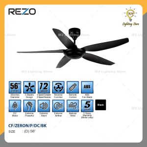 REZO ZERON PLUS 56 INCH MATTE BLACK DC MOTOR 12 SPEED REMOTE CONTROL CEILING FAN