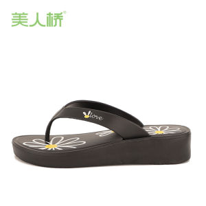 [Free Shipping] Meirenqiao Beach Sandals Womens Summer Fashion Outdoor Non-Slip Thick-Soled Wedge Flip-Flops for Vacation