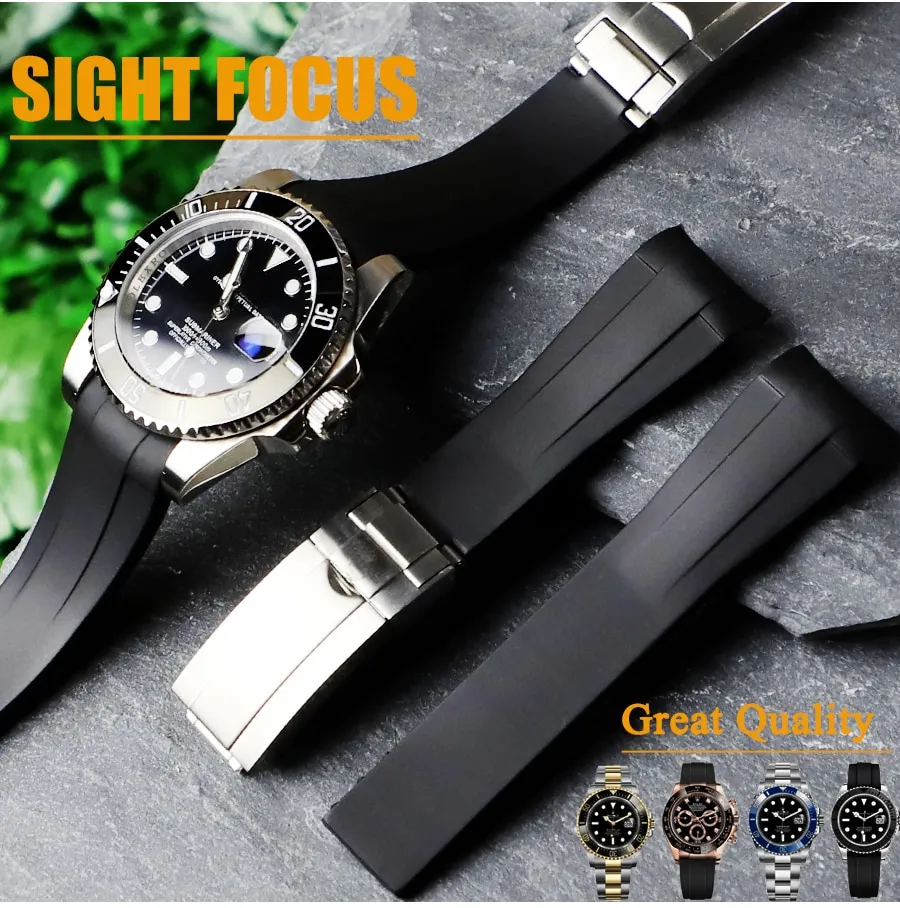 Premium Quality 20mm Curved End Rubber Watch Band for Rolex Wacth
