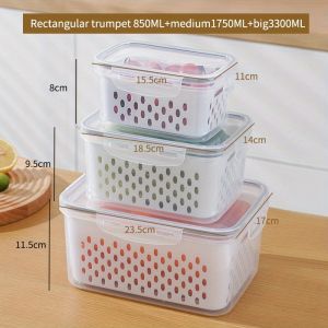 SG Stock 3pcs/set Food Storage Container Set with Drainage Basket – Leakproof BPA-Free Kitchen Containers for Fruits