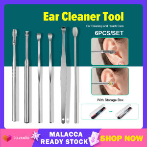 Earwax Cleaner Tool Set  6 Pcs Ear Pick Spoon Remover Stainless Steel Portable Alat Pembersih Telinga Safety Ear Cleaning Tool 采耳工具 | Cute Baby