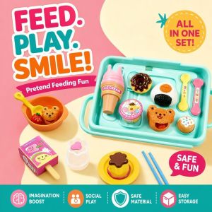 Kids Lunch Box Pretend Play Food Set Feeding Toy Role Play Educational Kitchen Pudding Gift