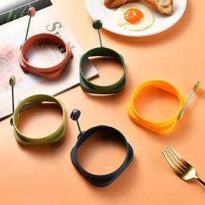 XYAX Nhà bếp 5pcs Với Xử Lý Có thể đảo ngược Silicone Tròn/Vuông Vòng trứng Omelette Khuôn Bánh Shaper Trứng Chiên Khuôn