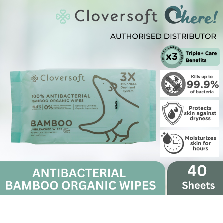 Cloversoft Unbleached Bamboo 99.9% Antibacterial Organic Wipes 40 ...