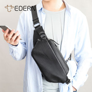 EDERN 2025 New Genuine Leather Chest Bag for Men Fashion Versatile Crossbody Bag Outdoor Sports Waist Bag Cowhide Mens Sling Bag