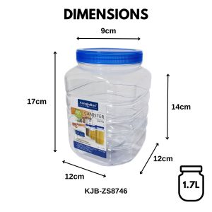 KJB PET Plastic Food Storage Container Canister - Cookies Snacks & Dry Food - 1.7L/2.2L