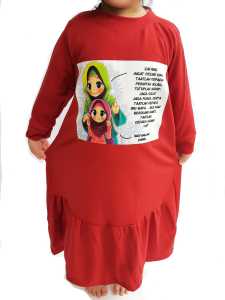 BAJU GAMIS ANAK PEREMPUAN PAKAIAN MUSLIM  UMUR 1-10 TAHUN KAKI KERUT PRINTING PESAN UMMI