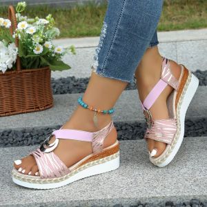 [Free Shipping] Plus-size womens summer new wedge sandals with round rings lightweight and suitable for outdoor wear womens TEUM sandals