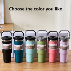 900ML Vacuum Insulated Tumbler Coffee Mug Hot And Cold Thermos Flask Stainless Steel Water Bottle With Straw And Handle Fadikou