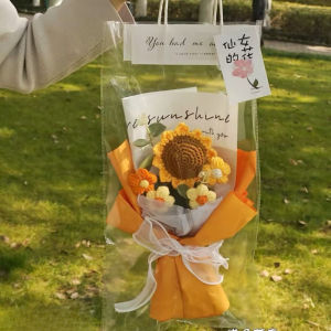 Sunflowers Crochet Flower Bouquet Graduation Gift Hand Knitted Wool Flowers for Teachers Day Mothers Day Gift 針織花束成品