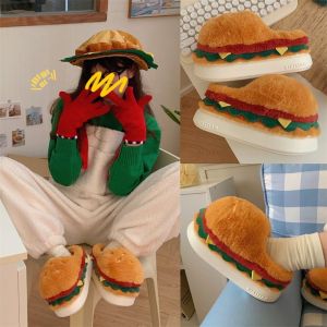 GOOTRADES Creative Simulation Hamburger Slippers Funny Soft Bottom 3D Hamburger Slides Shoes Thick Sole Plush Hamburger Slippers Bedroom