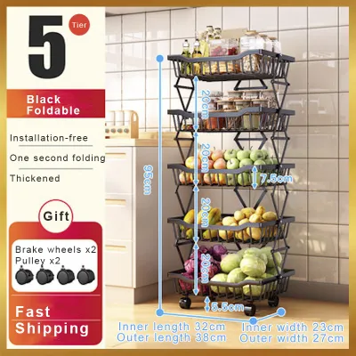Foldable Stretch Storage Rack with Wheel Movable Kitchen Rack for Living Room Bedroom Kitchen Home Space Saving Organizer New 3/4/5 Layer