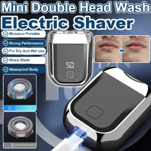 Washable Dual Head Electric Razor Mini Electric Shaver Portable Mens Beard Trimmer Waterproof Double Ring Blade Razor