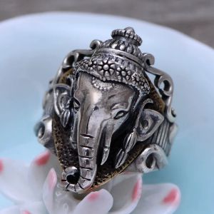 Cincin Pria Desain Gajah Thai / Thai Elephant Ring Gaya Retro Model Terbuka