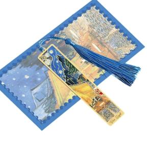 Oil Painting Metal Bookmarks with Tassels Hollow Flower Engraved Bookmarks Reading Aid for Book Lover Birthday Christmas