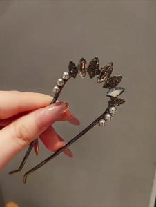 Phong cách Trung Quốc Mới ngọc trai pha lê kẹp tóc cho Phụ nữ mùa hè đơn giản hình chữ U kim loại cài tóc thanh lịch phong cách cổ xưa Phụ kiện tóc