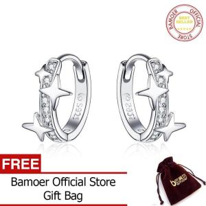 BAMOER Small Hoop Earrings 925 Sterling Silver Clear CZ Universe Galaxy Tiny Earrings for Girl Gifts anti-allergy Jewelry BSE076 June