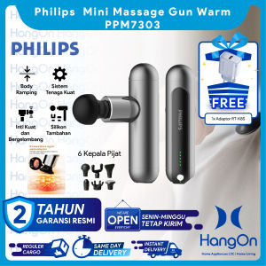 PHILIPS PPM7303 Mini Massage Gun Warm Alat Pijat Elektrik Massager Relaxing 6 Kepala Pijatan Pemijat Terapi Badan di Mobil Rumah Kantor dan lain lain