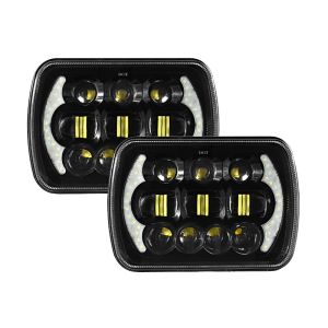 【Headlight】Black 2pcs 7X6inch Led Headlight High/Low Sealed Beam Rectangular H6054 LED Headlight for Jeep Wrangler Ford Savana Safari Suburban TOYOTA 5x7inch Headlights Square Lights