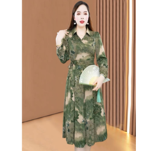 Đầm trung niên cho mẹ mặc dự tiệc váy trung niên cho mẹ Lụa Pháp cổ Sơ Mi (ph02)