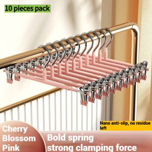 MOD Adjustable Clip Clothes Hanger Non Slip Pants Skirt Hanger Space Saving Wardrobe Organizer with Stainless Steel Clips for Home