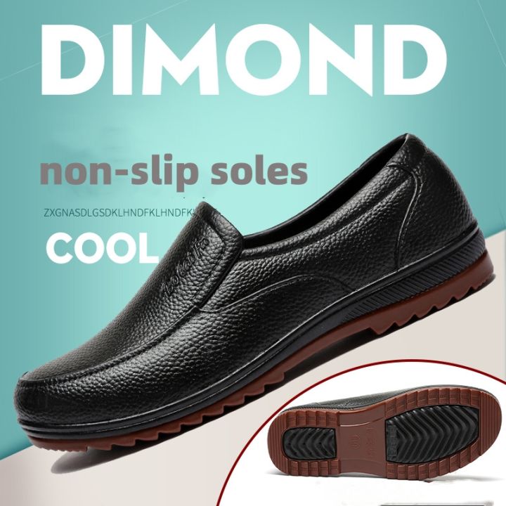 Black rain shoes Men's work shoes Low top short tube non-slip kitchen shoes  men's leather shoes waterproof shoes