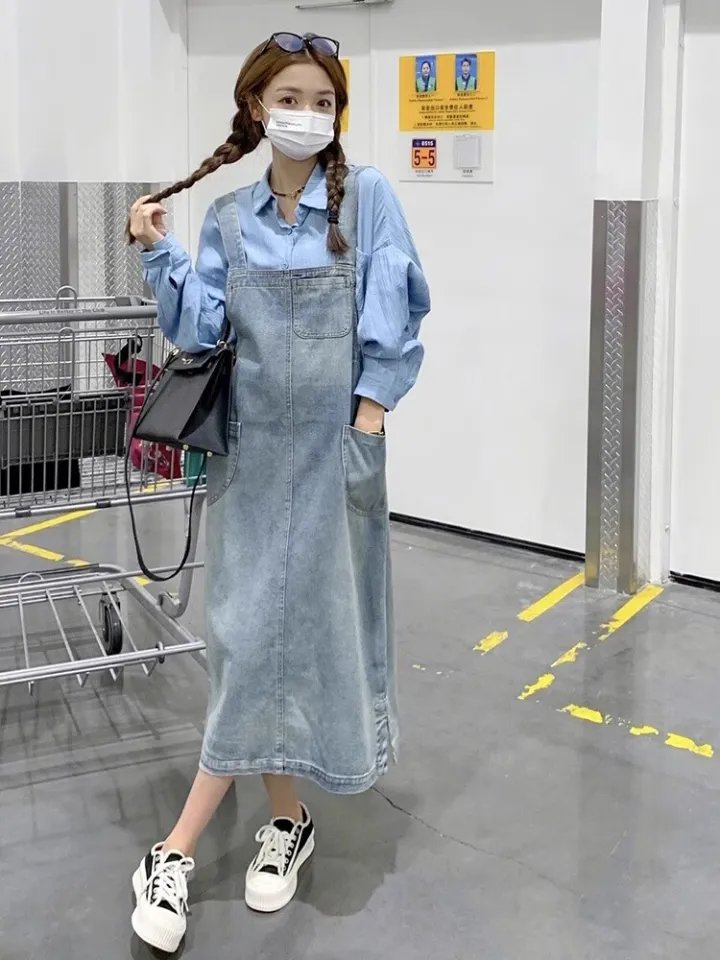 Plus Size~S-5XL Overalls Long Suspender skirt Denim jeans Dress
