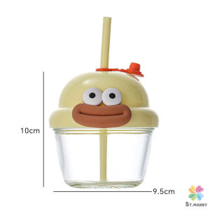 MD 210 ml แก้วน้ำขนาดเล็กน่ารัก วัสดุแก้ว แก้วน้ำมินิหัวการ์ตูน แก้วหัดดูด Glass water cup