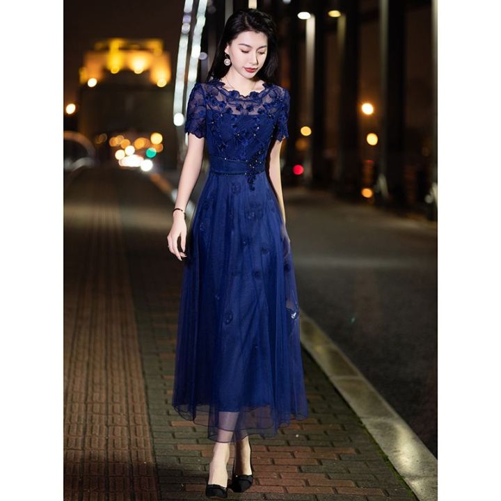 Evening Dress French Blue Dress for Women 2025 New High-End Light Luxury Niche Host Sense Art Exam Coming-of-Age Ceremony main image 1