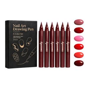 AMZ 6pcs Nail Art Painting Pen Set – Acrylic Nail Art Pens with Glycerin Beginner-Friendly DIY Nail Drawing Pens for Lines Flowers Gradient & French Tips