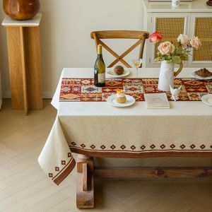 Durable Premium Tablecloth Red Blue Geometric Floral Polycotton Wrinkle Resistant Home Hotel Use Festival Demand Fit Durable Premium Tablecloth