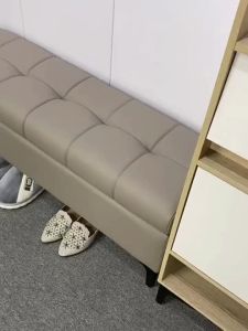 Shoe Bench New Khaki Cat Claw Leather Solid Wood Sofa Bench Home Storage Shoe 100cm Shoe Bench  (LT)