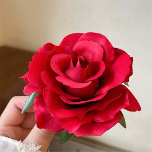 DINAH อุปกรณ์เสริมผม คลิปผมดอกไม้ หมวกวันหยุดริมทะเล ผ้าผ้าทอ กุหลาบประดับศีรษะ สไตล์เกาหลีแบบ สีแดงเเดง กิ๊บติดผมรูปดอกกุหลาบ ปาร์ตี้งานปาร์ตี้