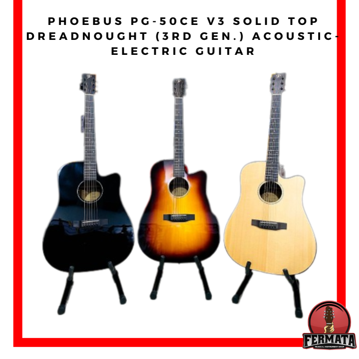 Phoebus PG-50ce v3 Solid Top Dreadnought (3rd Gen.) Acoustic-Electric ...