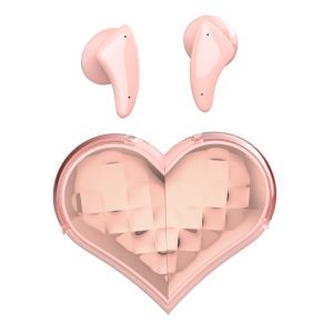 VAORLO New Creative Rotatable Pink Bluetooth Earphones Cute Love TWS 5.3 Wireless Headphones Heart Shaped Headsets with Mic For Girl Gift