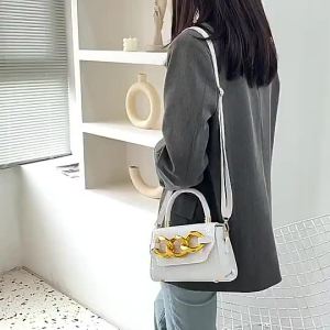 【Monica】Womens Simple Diagonal Bag Korean Style Fashion Metal Small Shoulder Bag
