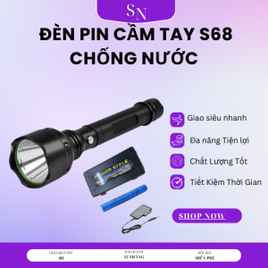 Đèn Pin Cầm Tay s68 Siêu Sáng Vỏ Hợp Kim Chống IPx5  Nước Tặng Kèm Pin Và Sạc Đèn Pin Siêu Sáng S68 Chống Nước Vỏ Kim Loại Siêu Bền Chiếu Xa Siêu Sáng Chính Hãng Suno Top