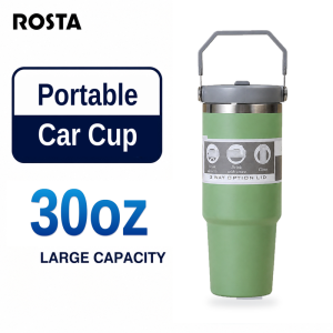 ROSTA 30oz 890ml Flip Straw Tumbler with Handle Leakproof Vacuum Insulated Stainless Steel Water Bot