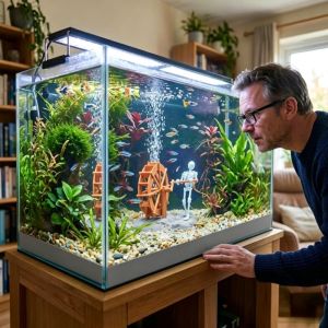 CHANBAEK Easy Setup The Dynamic Helmsman Decorative Creative Bubble-Powered Skeleton Aquascap Landscaping Ornament Lifelike Animated Skeletons Statue Fish Shrimp