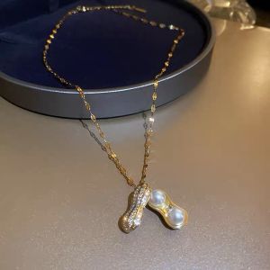Kalung Titanium Wanita Anti Karat Selamanya / Kalung Titanium Plus Liontin Kacang Gold Aksesoris Perhiasan Terbaru 2023 / Kalung Titanium Korea Style