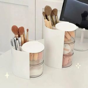 KINTHAZER 3 ชั้น ที่วางแปรงแต่งหน้า โปร่งใส ความจุขนาดใหญ่ กล่องจัดระเบียบเครื่องประดับ ใช้งานได้หลากหลาย หมุนได้ กล่องเก็บเครื่องสำอาง สำหรับเคาน์เตอร์