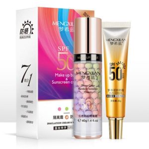 MENGXILAN Rainbow Three Color Rainbow Sunscreen Cream Combination Light Concealer Oil Control Moisturizing Bright Makeup Front Mil 40g+25g