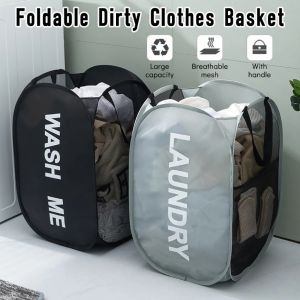 Portable Mesh Pop Up Laundry Hamper Wide Opening Breathable Collapsible Space-Saving Laundry Basket Dorm Travel Bathroom Items