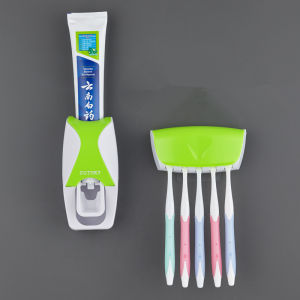 ใช่ที่ใส่แปรงสีฟันติดผนังชุดสำหรับใช้มือบีบเครื่องจ่ายยาสีฟันอัตโนมัติพร้อมช่องใส่แปรงสีฟัน5ช่องสำหรับห้องน้ำในบ้าน