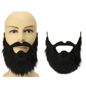 EASYEAH Elastic Band Fake Beard Mustache Soft Hair Synthetic Fiber Facial Hair Props  Black/Brown/White Halloween Beard Halloween