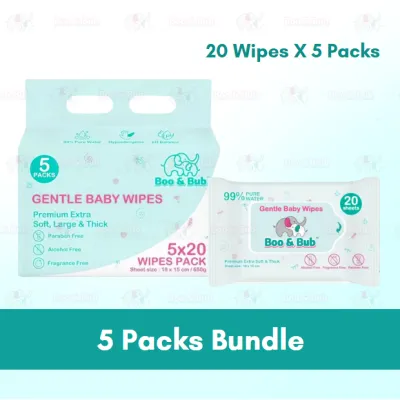 [Carton] Boo&Bub 20s x 30 packs Premium Non Alcohol Baby Wet Wipes Baby Wet Tissue Gentle Wipes Baby Wipes Tisu Basah