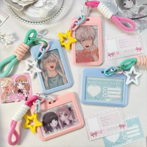 1Pc Cute Photo Card Holder Kpop Idol Postcard Protective Case Bus Student ID Card Sleeves Pendant Keychain Kawaii Stationery